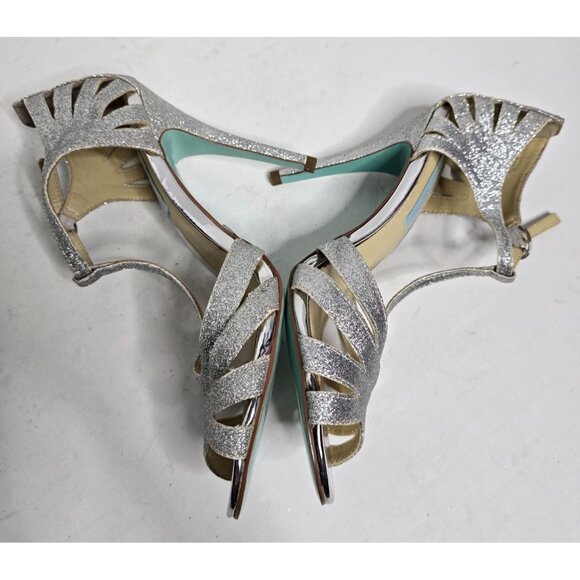 Betsey Johnson TEE Silver Metallic Glitter Strappy Stiletto Heels size 8 - Picture 4 of 14